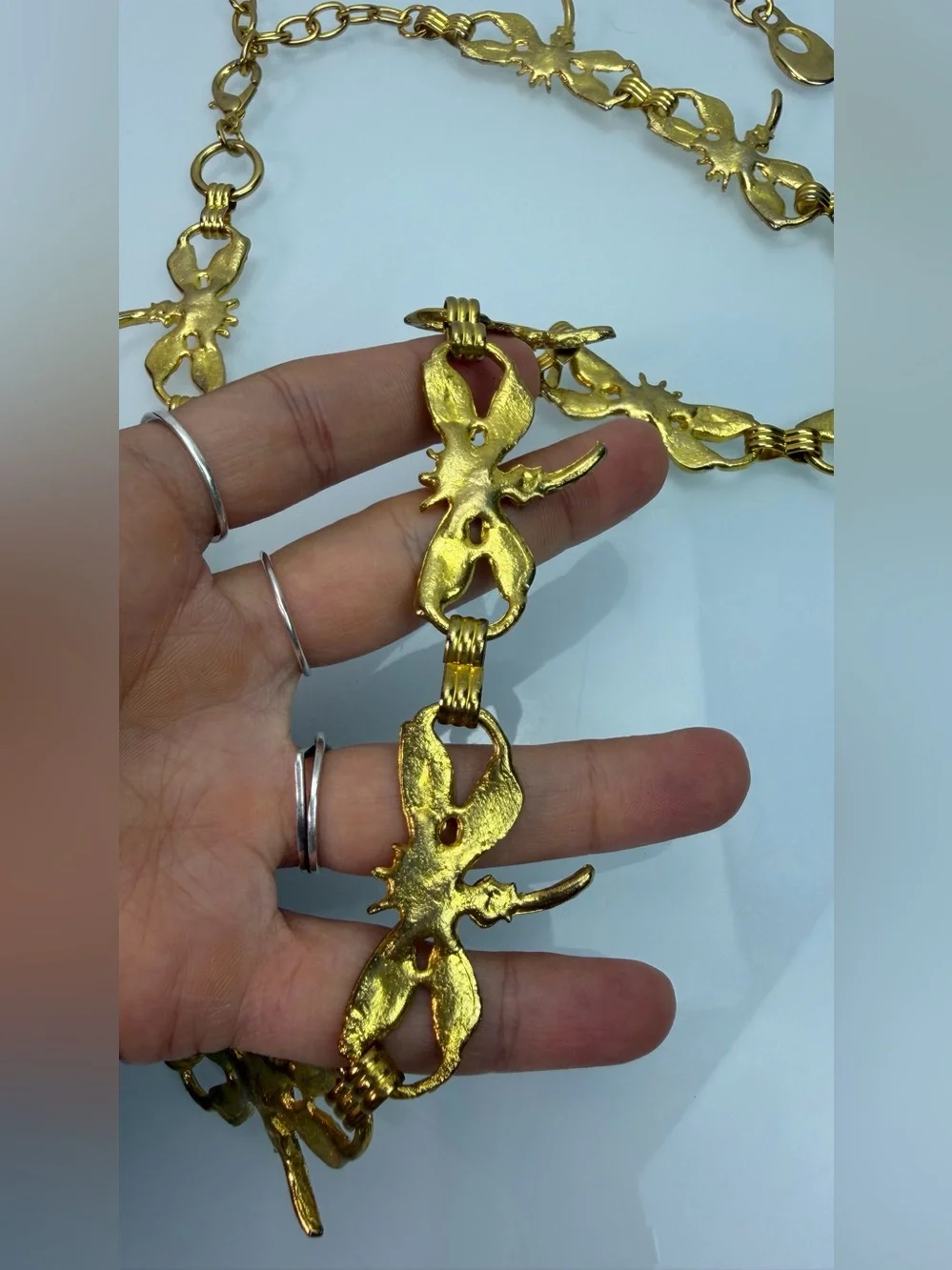 Vintage Gold Tone Necklace Dress Belt Dragonfly Adjustable Chain